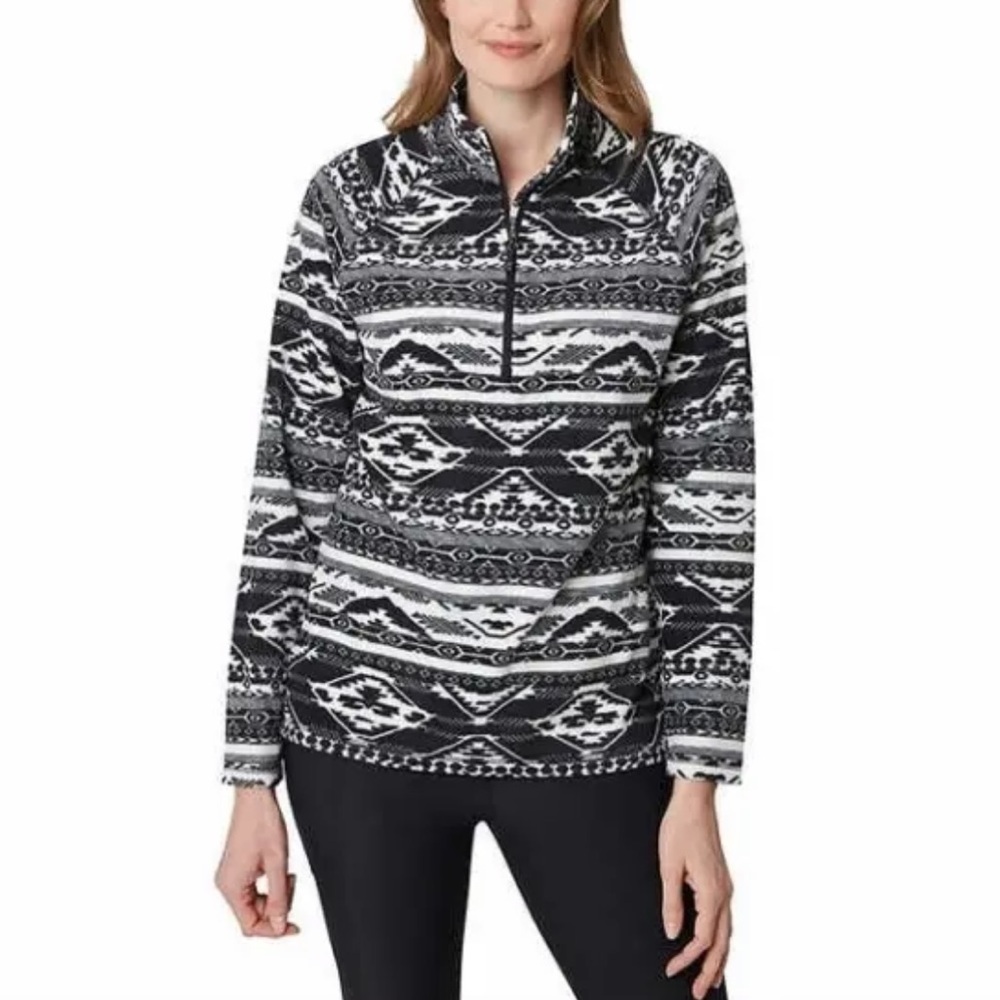 Eddie Bauer Quarter Zip Fleece Pullover Black and White size Medium